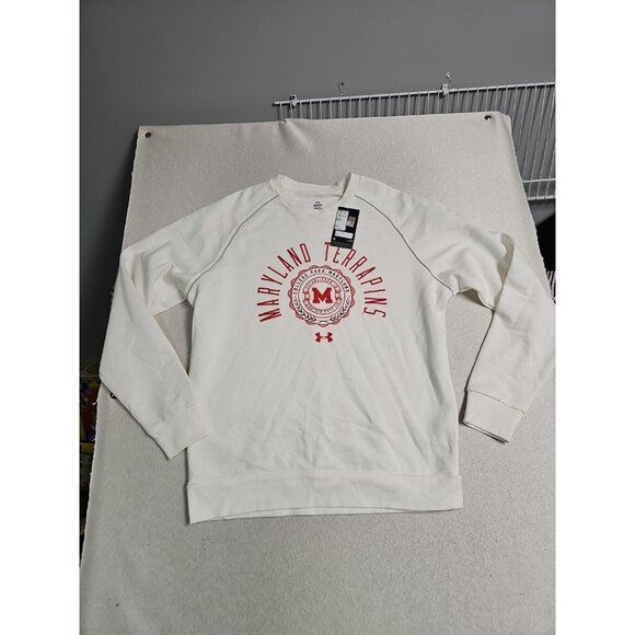 NEW Maryland Terrapins Under Armour Men's Gameday Tech Crew Sweatshirt L White - Picture 1 of 6